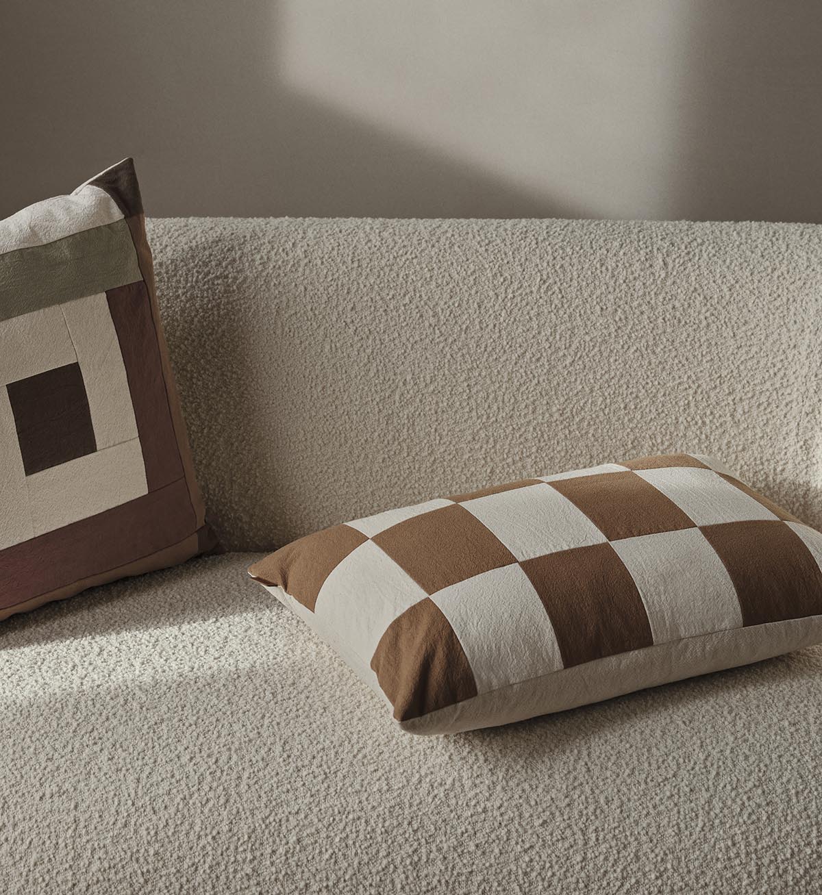 Ferm Living Border Patchwork Cushion - Dark Sage/Brown - Image 2