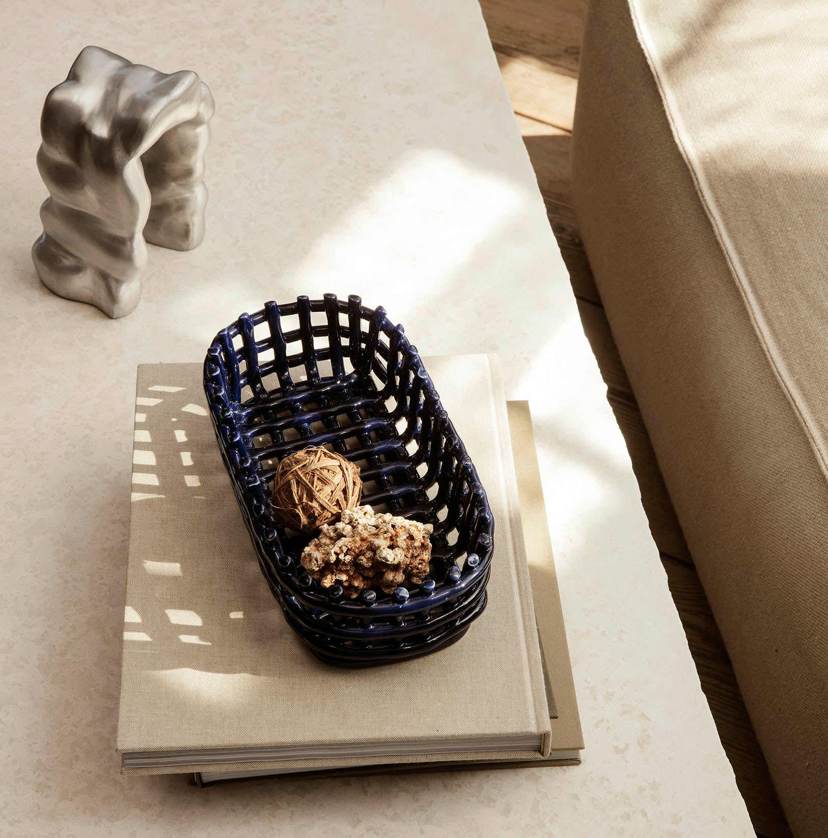 Ferm Living Ceramic Basket Oval - Blue - Image 2