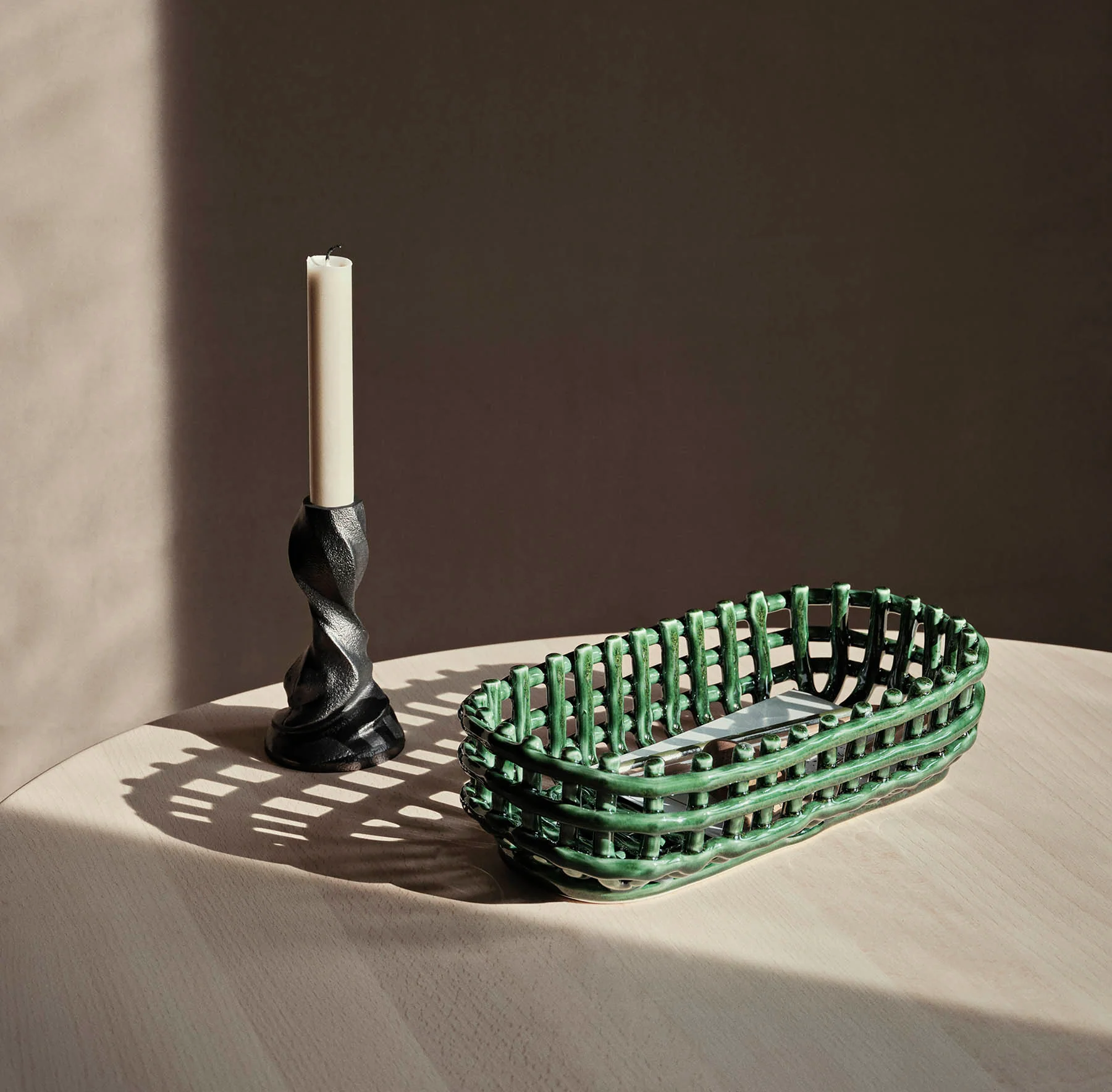 Ferm Living Ceramic Basket Oval - Emerald Green - Image 2