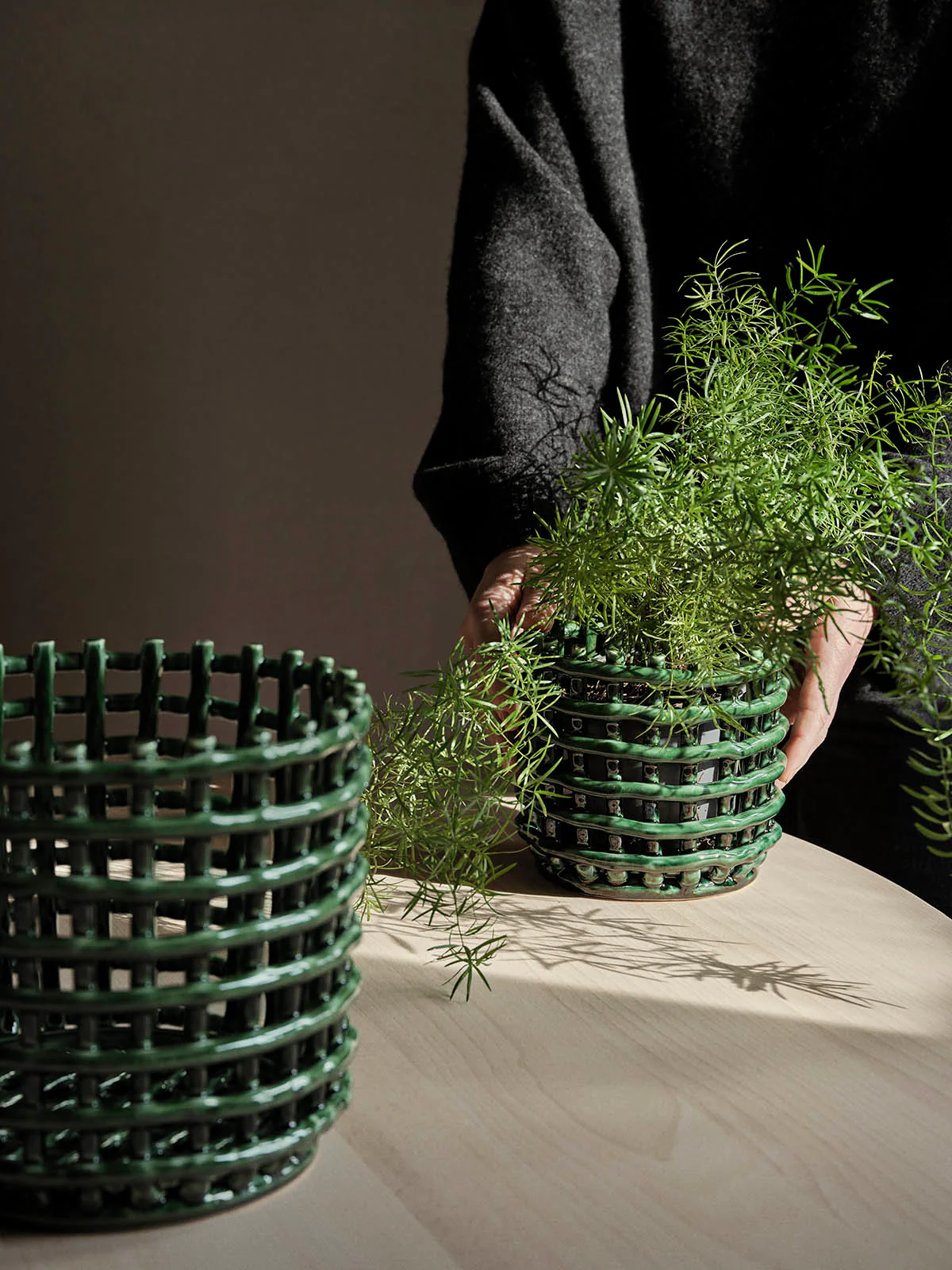 Ferm Living Ceramic Basket Small - Emerald Green - Image 3