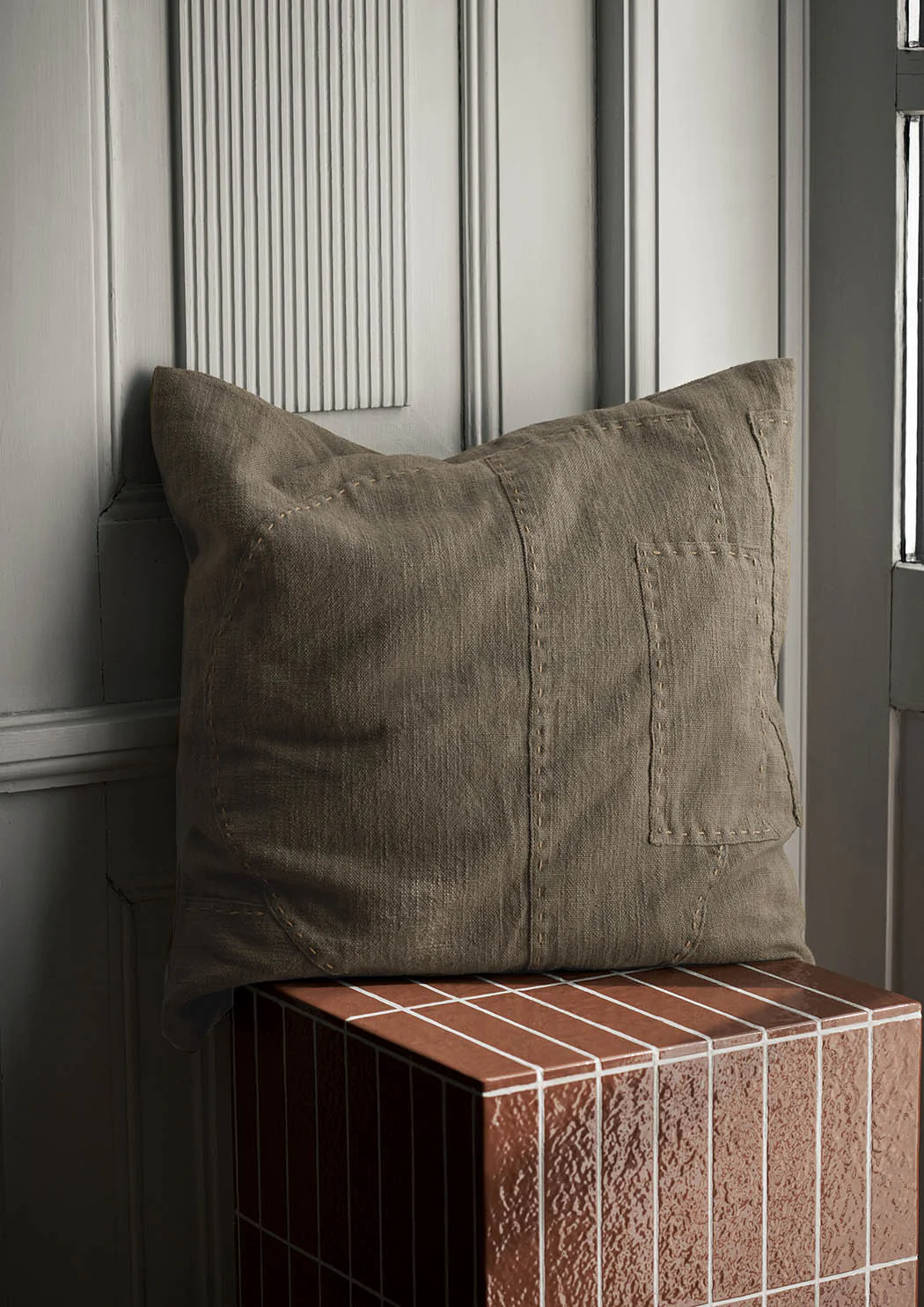 Ferm Living Darn Cushion - Dark Taupe - Image 2
