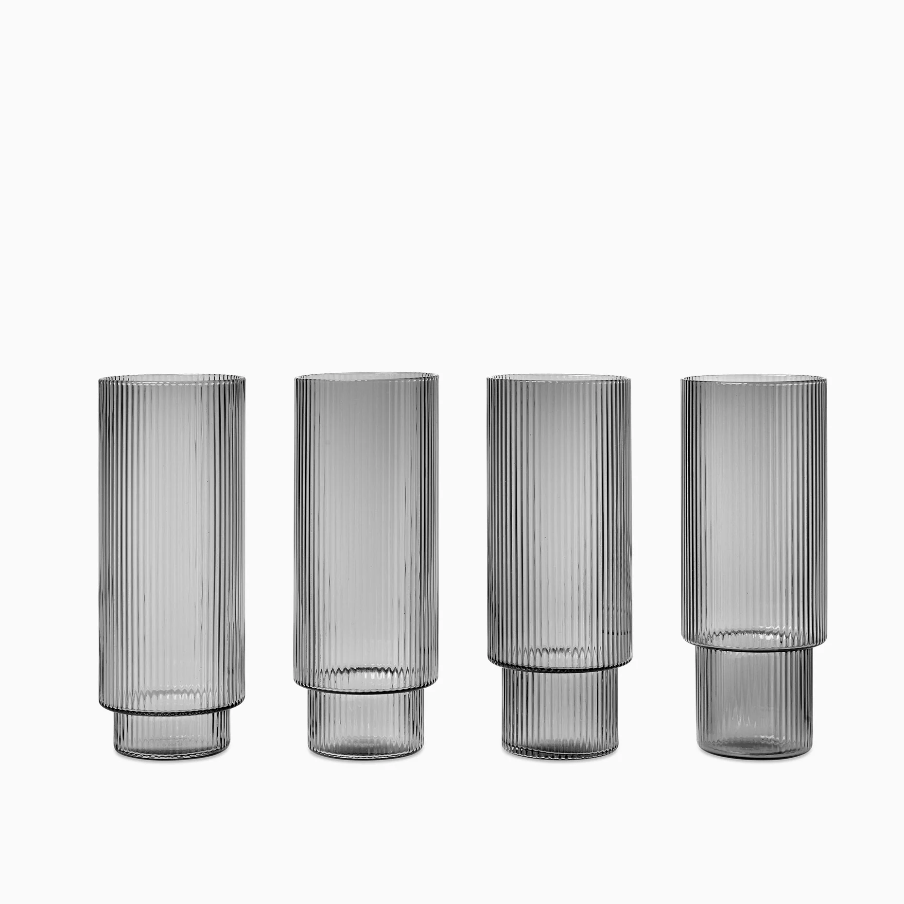 Ferm Living Ripple Long Drink Glasses (Set of 4) - Smoked Grey
