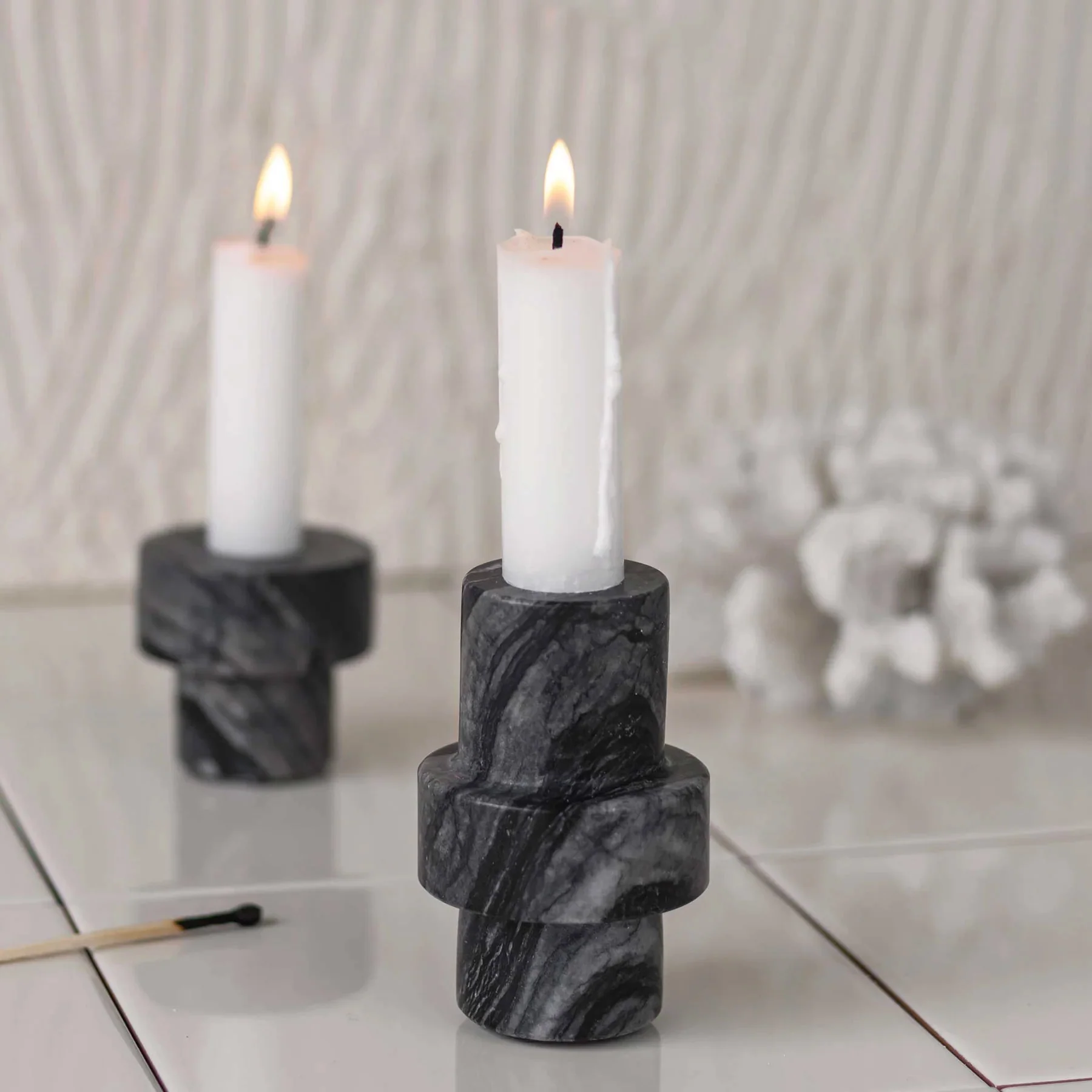 Mette Ditmer Marble Candleholder Large - Black/Grey - Image 2